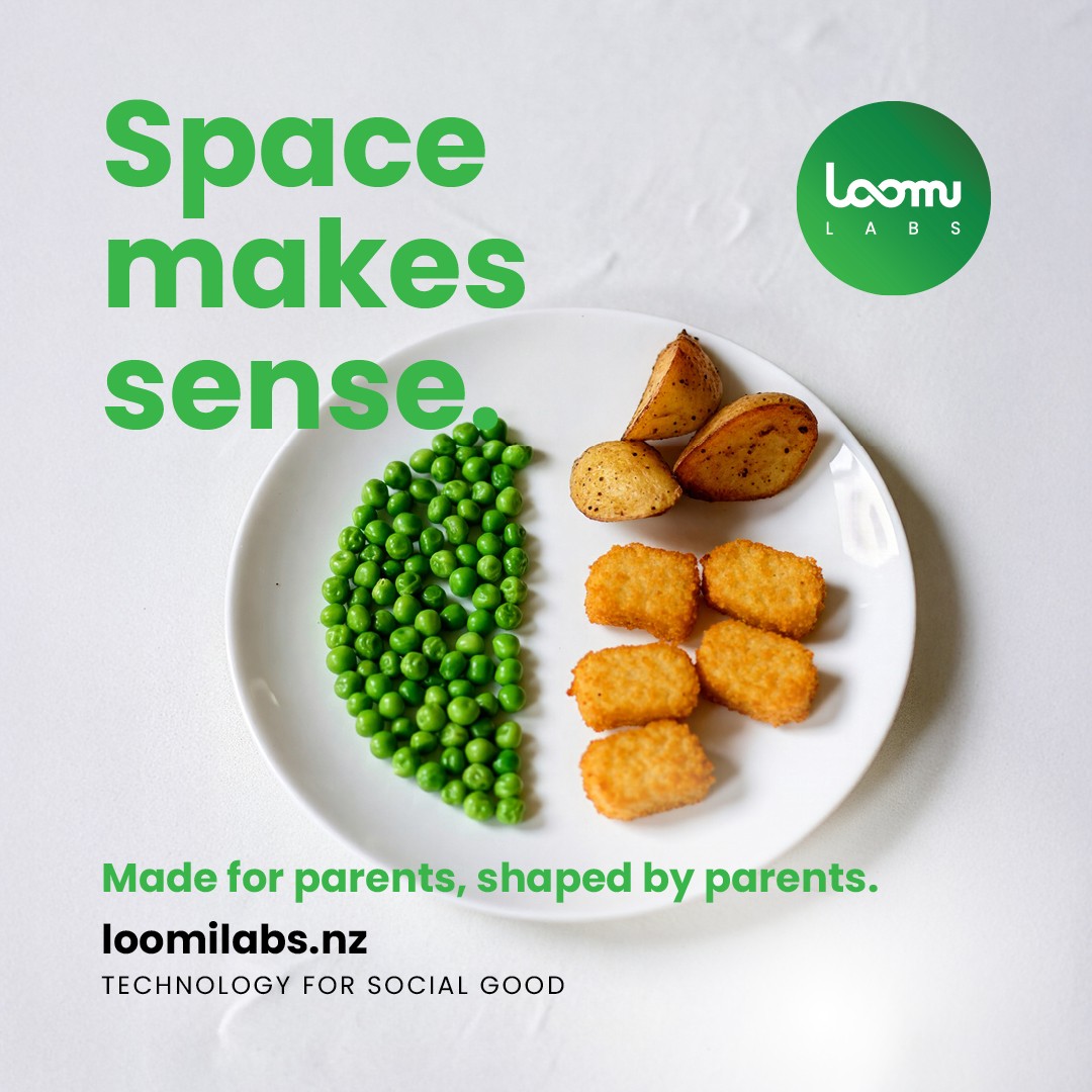 Space makes sense - poster showing organized food on a plate with peas, potatoes, and nuggets neatly separated